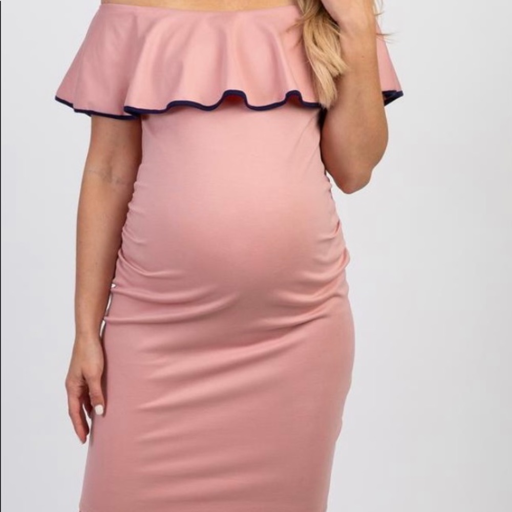 Pink Blush off shoulder maternity dress